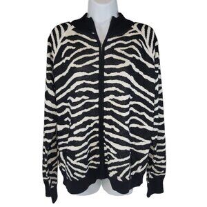 Joan Vass Zebra Jacket Cardigan Sweater Size 1X NEW NWT $98 Black White Zip Fron